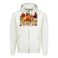 Oatmeal Heather Thankful with Turkey Zipper Hoodie - texasbilliewilder
