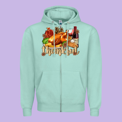 Thankful With Turkey Zipper Hoodie Designed By Texasbilliewilder
