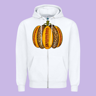Softball Pumpkin Zipper Hoodie Designed By Texasbilliewilder