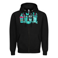 Black Ovarian Cancer coffee cups teal ribbon Zipper Hoodie - NancyCooperArtShop