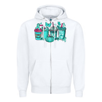 White Ovarian Cancer coffee cups teal ribbon Zipper Hoodie - NancyCooperArtShop