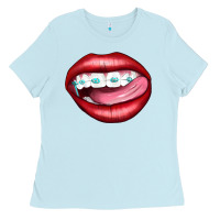 Baby Blue Lips Dental Braces Ladies Tee - Artiststas