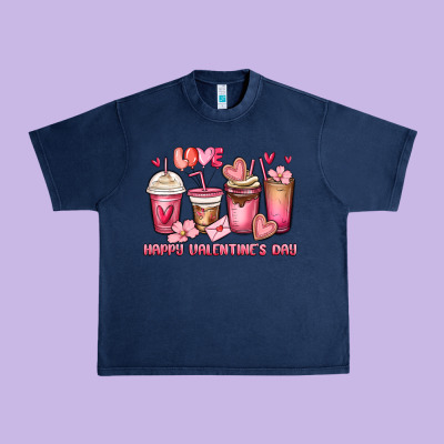 Happy Valentine's Day Coffee Cups Urban Heavy Tee Designed By Maliassmallbusiness