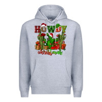 Heather Grey howdy christmas with cactusses Premium Hoodie - CowGirlArtShop