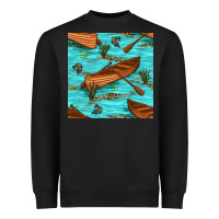 Black Lake Canoe And Fish With Reeds And Leopard Seamless Pattern Bbs Heavyweight Sweatshirt - BundleAndBundleShop