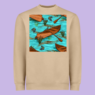 Lake Canoe And Fish With Reeds And Leopard Seamless Pattern Bbs Heavyweight Sweatshirt Designed By Bundleandbundleshop