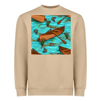 Mushroom Lake Canoe And Fish With Reeds And Leopard Seamless Pattern Bbs Heavyweight Sweatshirt - BundleAndBundleShop