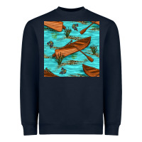 Navy Lake Canoe And Fish With Reeds And Leopard Seamless Pattern Bbs Heavyweight Sweatshirt - BundleAndBundleShop