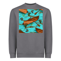 Storm Lake Canoe And Fish With Reeds And Leopard Seamless Pattern Bbs Heavyweight Sweatshirt - BundleAndBundleShop