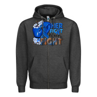 Charcoal Heather Her fight is our fight Colon Cancer blue ribbon Zipper Hoodie - NancyCooperArtShop