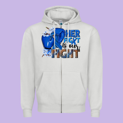 Her Fight Is Our Fight Colon Cancer Blue Ribbon Zipper Hoodie Designed By Nancycooperartshop