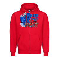 Red Her fight is our fight Colon Cancer blue ribbon Zipper Hoodie - NancyCooperArtShop