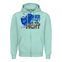 Seafoam Her fight is our fight Colon Cancer blue ribbon Zipper Hoodie - NancyCooperArtShop