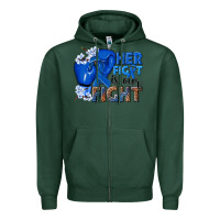 Sports Green Her fight is our fight Colon Cancer blue ribbon Zipper Hoodie - NancyCooperArtShop