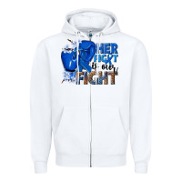 White Her fight is our fight Colon Cancer blue ribbon Zipper Hoodie - NancyCooperArtShop
