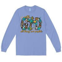 Colony Blue With God All Things Are Possible With Cross Long Sleeve Tee - BundleAndBundleShop