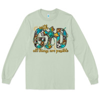 Matcha With God All Things Are Possible With Cross Long Sleeve Tee - BundleAndBundleShop