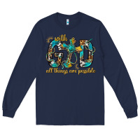 Navy With God All Things Are Possible With Cross Long Sleeve Tee - BundleAndBundleShop