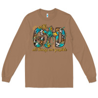 Toasted Coconut With God All Things Are Possible With Cross Long Sleeve Tee - BundleAndBundleShop