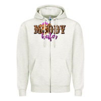 Oatmeal Heather Moody Heifer with Leopard Zipper Hoodie - texasbilliewilder