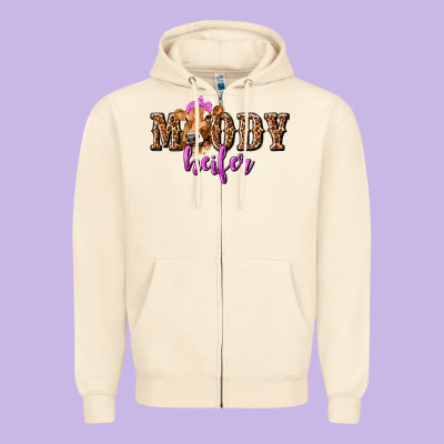 Moody Heifer With Leopard Zipper Hoodie Designed By Texasbilliewilder