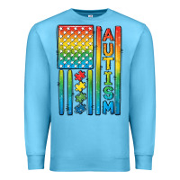 Ocean Blue Autism American Flag Premium Sweatshirt - CowGirlArtShop