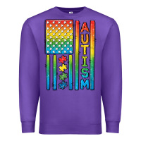 Purple Autism American Flag Premium Sweatshirt - CowGirlArtShop