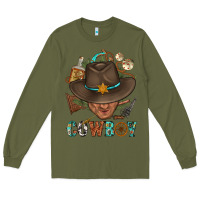 Army Green Western Cowboy Portrait With Cactus Long Sleeve Tee - BundleAndBundleShop