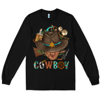 Black Western Cowboy Portrait With Cactus Long Sleeve Tee - BundleAndBundleShop