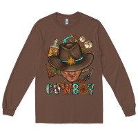 Chestnut Western Cowboy Portrait With Cactus Long Sleeve Tee - BundleAndBundleShop