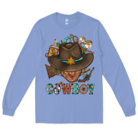 Colony Blue Western Cowboy Portrait With Cactus Long Sleeve Tee - BundleAndBundleShop