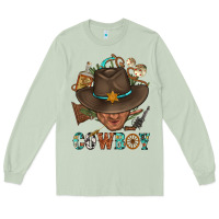 Matcha Western Cowboy Portrait With Cactus Long Sleeve Tee - BundleAndBundleShop