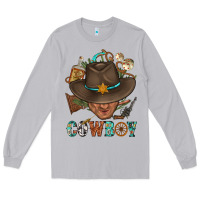 Moon Dust Western Cowboy Portrait With Cactus Long Sleeve Tee - BundleAndBundleShop