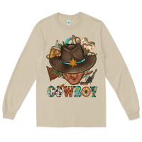 Mushroom Western Cowboy Portrait With Cactus Long Sleeve Tee - BundleAndBundleShop
