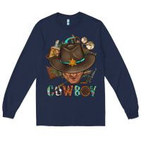 Navy Western Cowboy Portrait With Cactus Long Sleeve Tee - BundleAndBundleShop