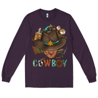 Plum Western Cowboy Portrait With Cactus Long Sleeve Tee - BundleAndBundleShop