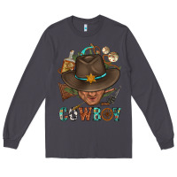 Smoke Western Cowboy Portrait With Cactus Long Sleeve Tee - BundleAndBundleShop