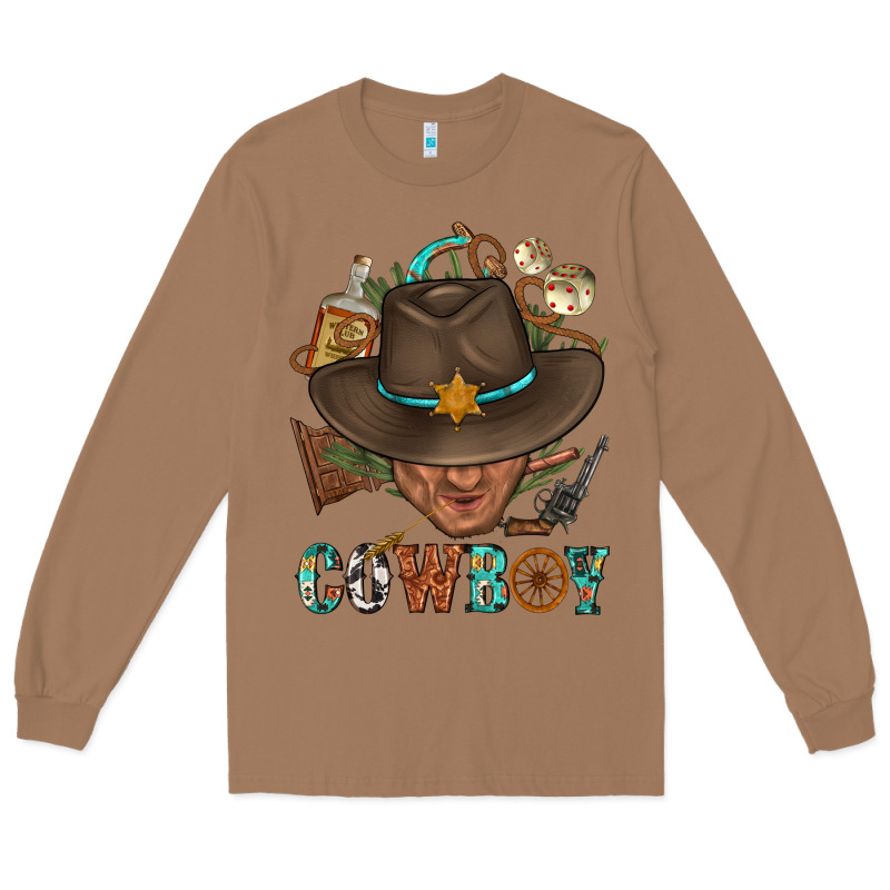 Western Cowboy Portrait With Cactus Long Sleeve Tee by BundleAndBundleShop | Teevron