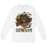 White Western Cowboy Portrait With Cactus Long Sleeve Tee - BundleAndBundleShop