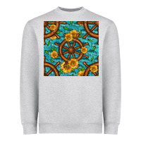 Heather Grey Lake Boat Rudder And Sunflowers Seamless Pattern Heavyweight Sweatshirt - BundleAndBundleShop