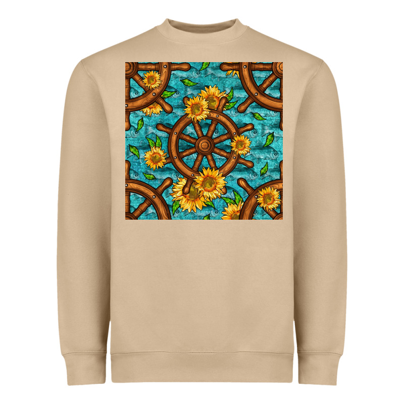 Lake Boat Rudder And Sunflowers Seamless Pattern Heavyweight Sweatshirt by BundleAndBundleShop | Teevron
