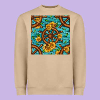 Lake Boat Rudder And Sunflowers Seamless Pattern Heavyweight Sweatshirt Designed By Bundleandbundleshop