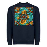 Navy Lake Boat Rudder And Sunflowers Seamless Pattern Heavyweight Sweatshirt - BundleAndBundleShop