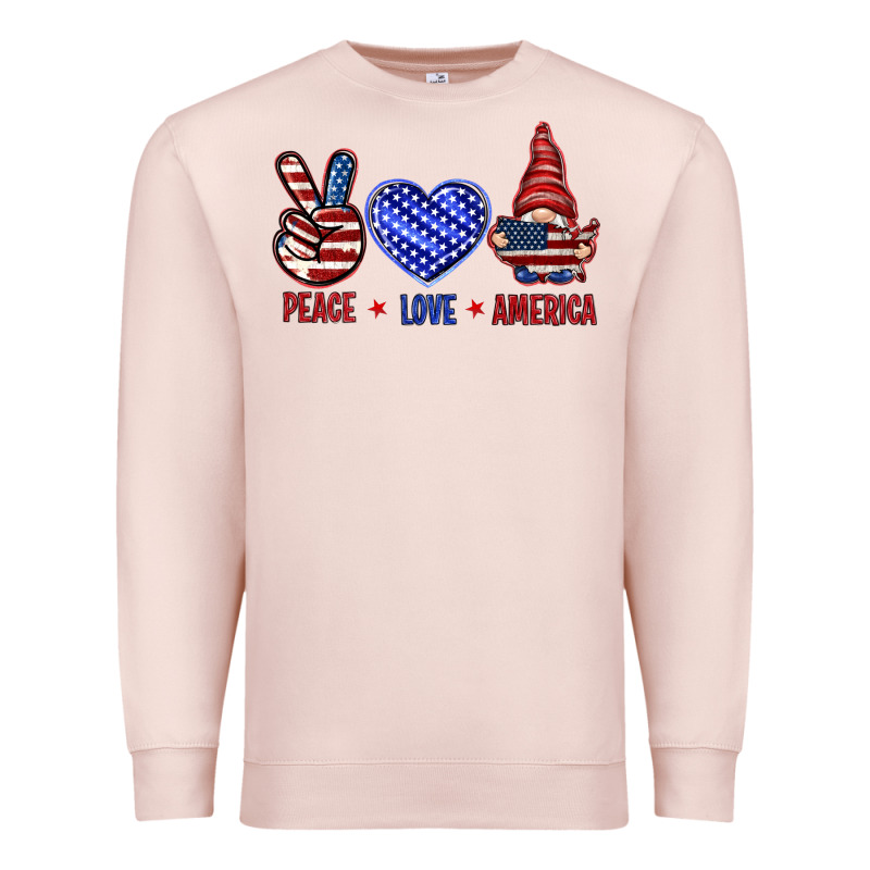 Peace Love America With Gnome 4th Of July Premium Sweatshirt by HowdyJamesFarm | Teevron