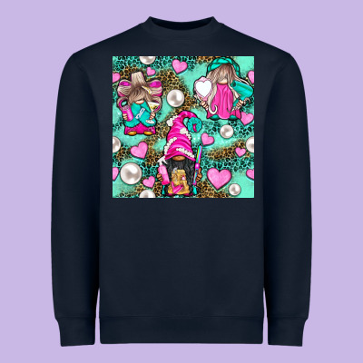 Hairdresser Gnomes With Hearts And Pearls With Leopard Heavyweight Sweatshirt Designed By Bundleandbundleshop