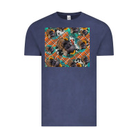 Vintage Denim Thanksgiving Turkey sunflower turquoise Vintage Tee - NancyCooperArtShop