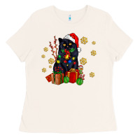 Black Cat Meowy Christmas Ladies Tee | Teevron