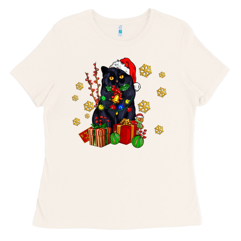 Black Cat Meowy Christmas Ladies Tee by AdoDesignShop | Teevron