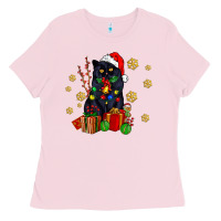 Bubblegum Pink black cat meowy christmas Ladies Tee - AdoDesignShop