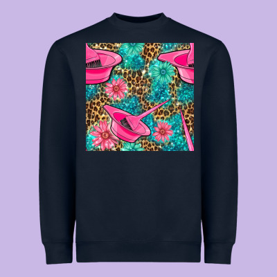 Hairdresser Hair Color Mixing Bowl And Dye Brush With Flowers And Leop Heavyweight Sweatshirt Designed By Bundleandbundleshop